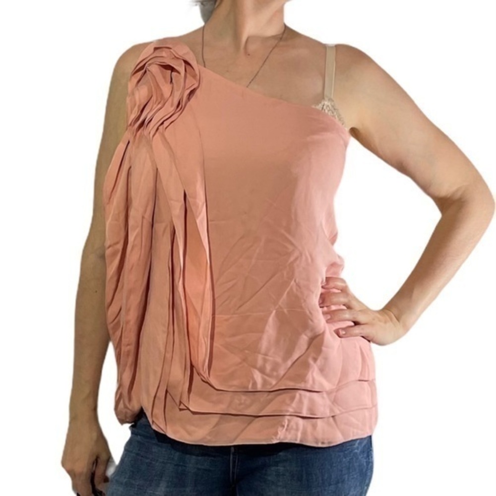 BCBG Light Pink Ruffle Off Shoulder Top Small